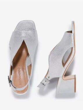 Bernardo Silver Metallic Cutout Block Heel Slingbacks